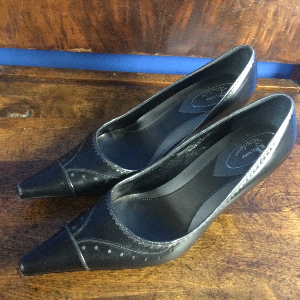 Browns Couture Vintage 7.5 B Black Leather 3" Heels Pointy